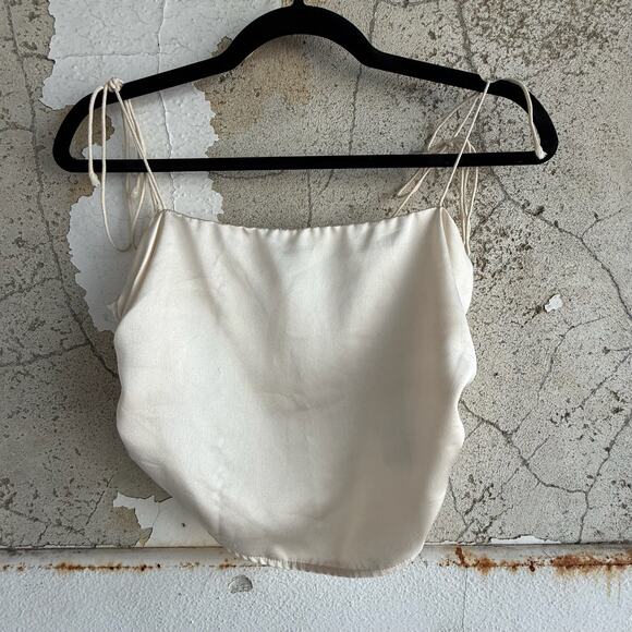 Cream Satin Corset Style Crop Top Adjustable Tie Straps Missguided Size 8 - Picture 1 of 5